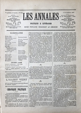 「政治と文学年報：1889年11月3日号（楽譜メトラ「日本のポルカ」収録）」