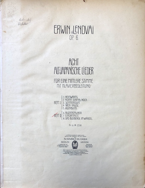 『8つの古い日本の歌：第2部(6−8）』（作品番号6）（楽譜）