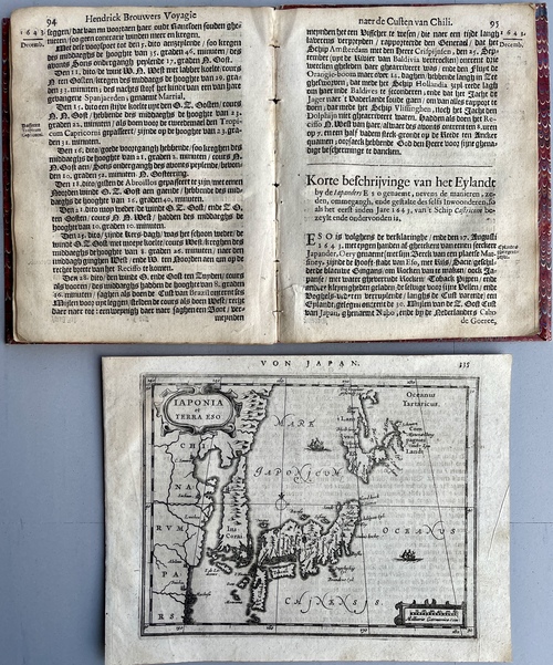 『ブラウエルによる1643年のチリ航海記と当地の風俗、貿易、習慣についての記録：強大な日本帝国から約30マイル、北緯39度49分に位置する蝦夷島についての記録』 / 「日本と蝦夷大陸」（地図）